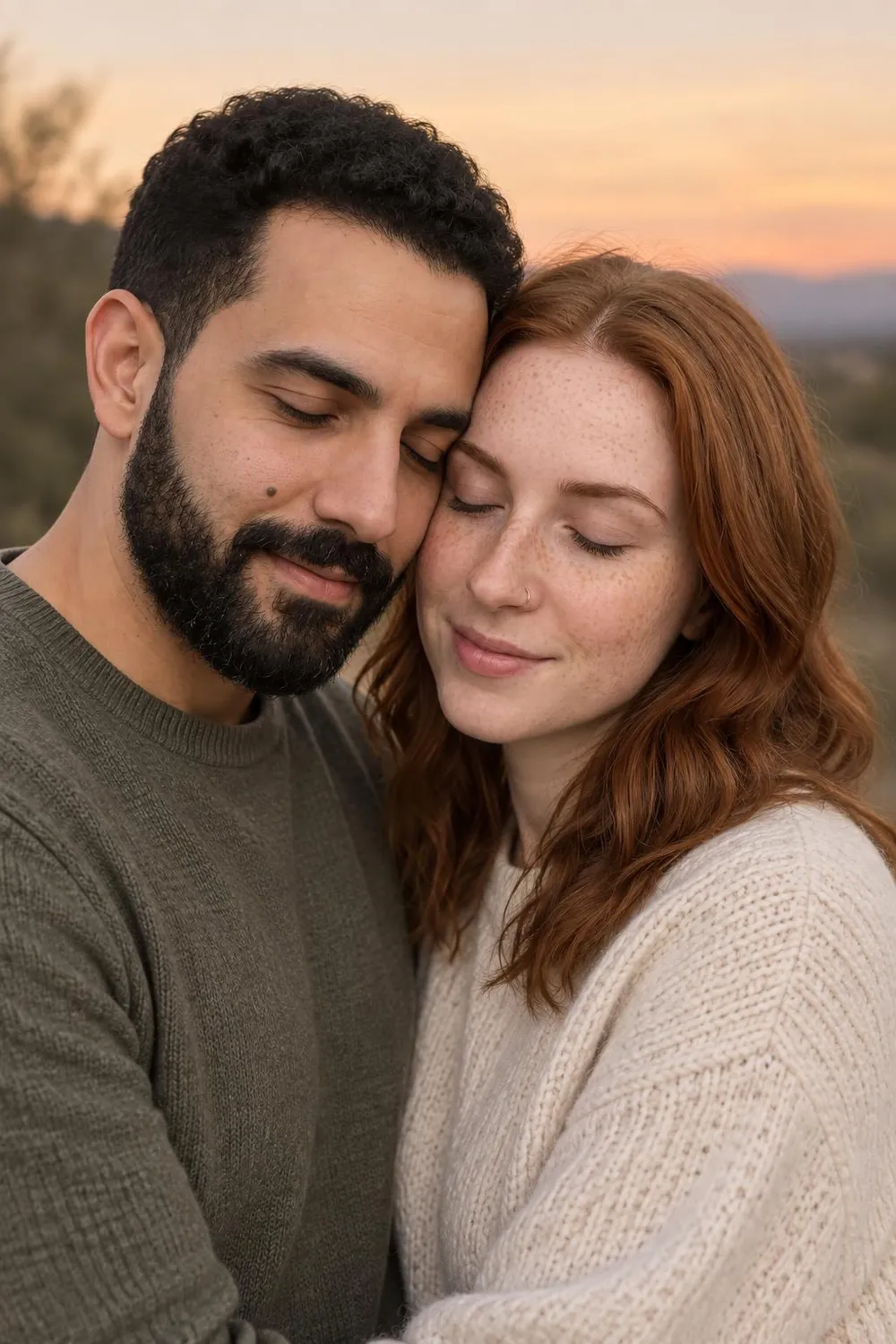 Couple photo idea: the forehead touch at dusk