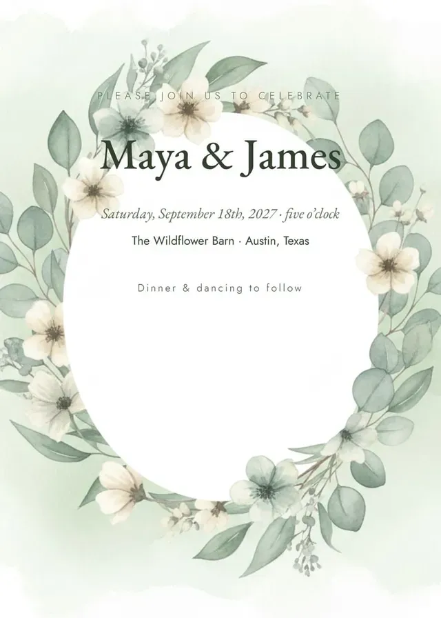 Invitation example with botanical art and real typography